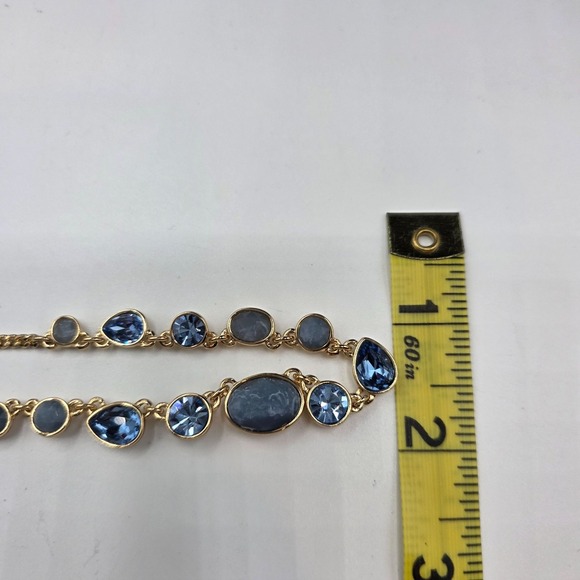 DKNY‎ Gold Tone Blue Crystal Graduated Station Necklace Choker Jewelry Used - Picture 3 of 8